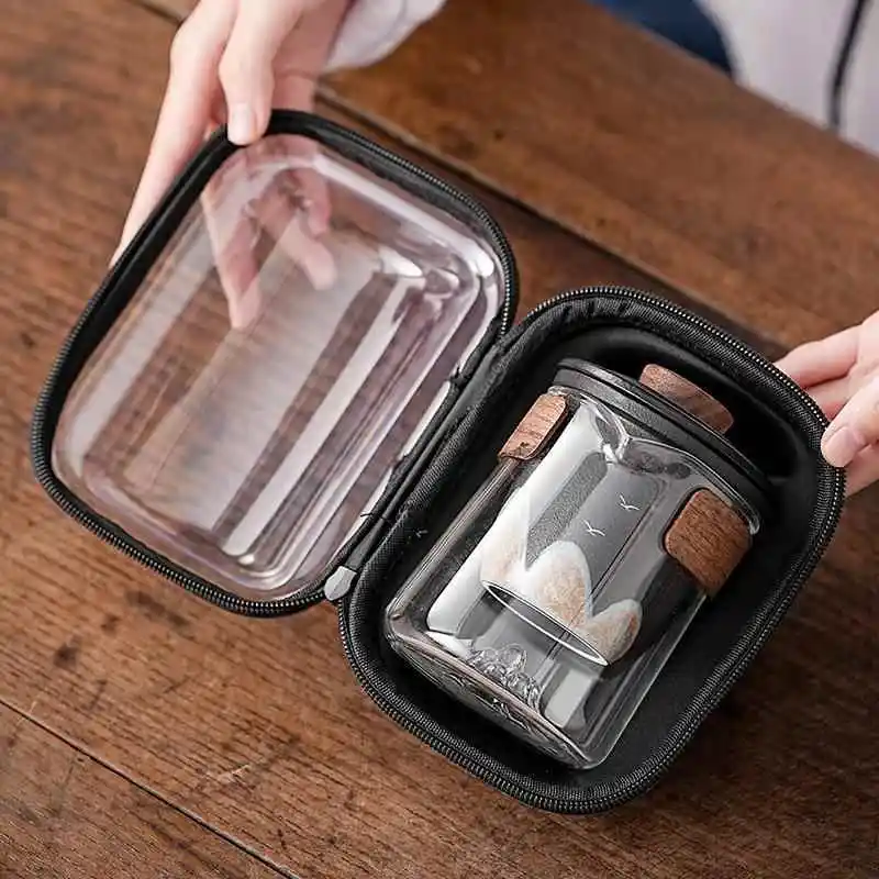 

Portable Outdoor Glass Tea Set Yanan Traveling Fast Guest Cup One Pot Tee Cups Brewing Kettle Storage Handmade Gift