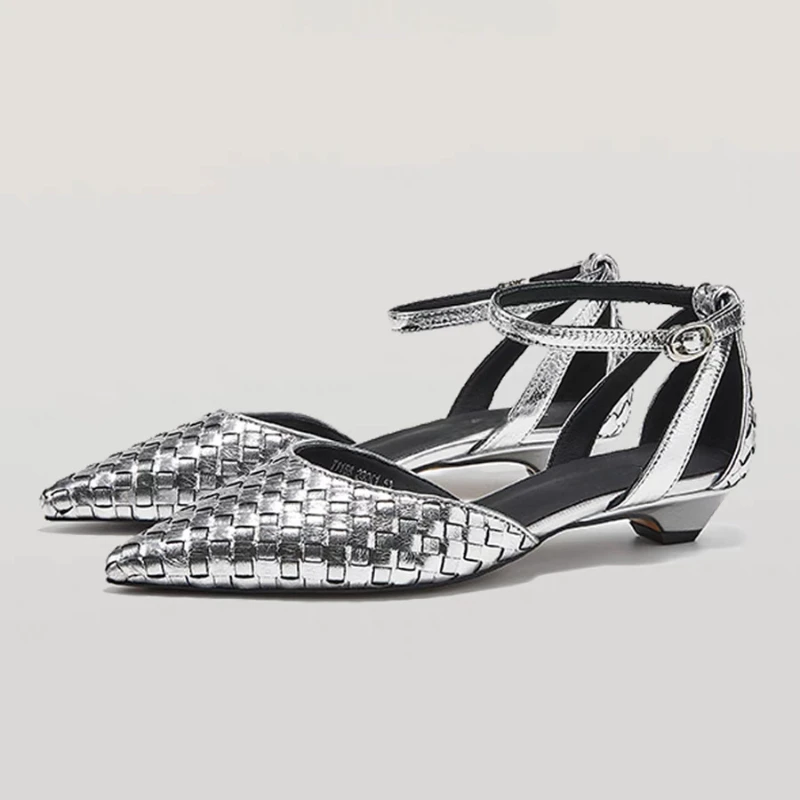 

Women's Shoes 2025 Closed Toe Sandals Rome Party Sandals Women Crystal Ankle Buckle Strap Thin Low Heels Shoes Female