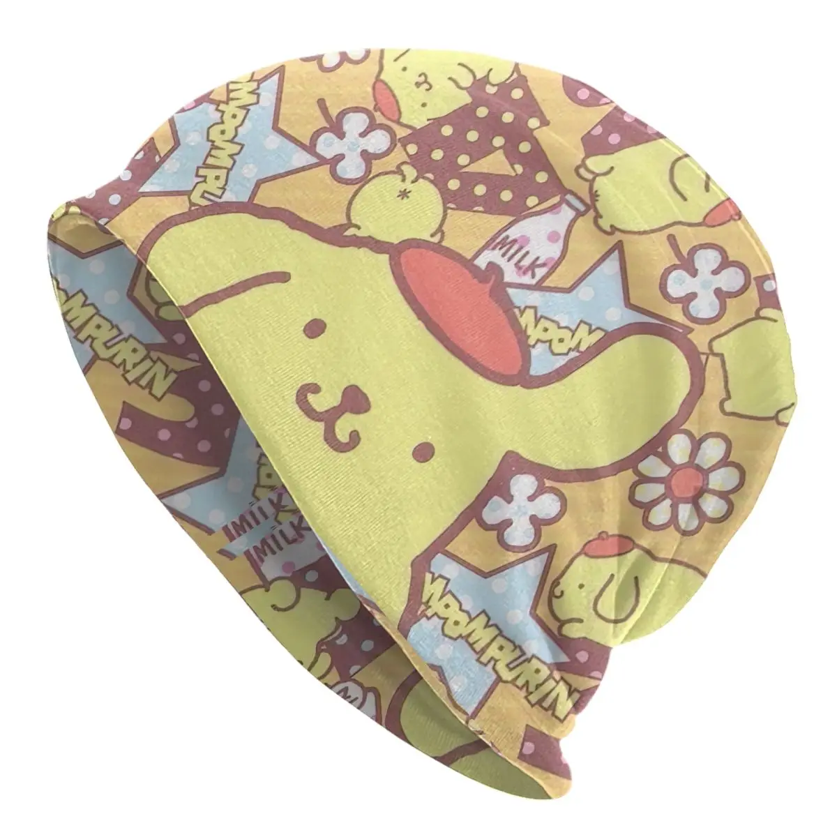 

Kawaii Pom Pom Purin капот, осенне-зимняя уличная шапка Skullies, шапки с героями мультфильмов для мужчин и женщин, теплые шапки двойного назначения