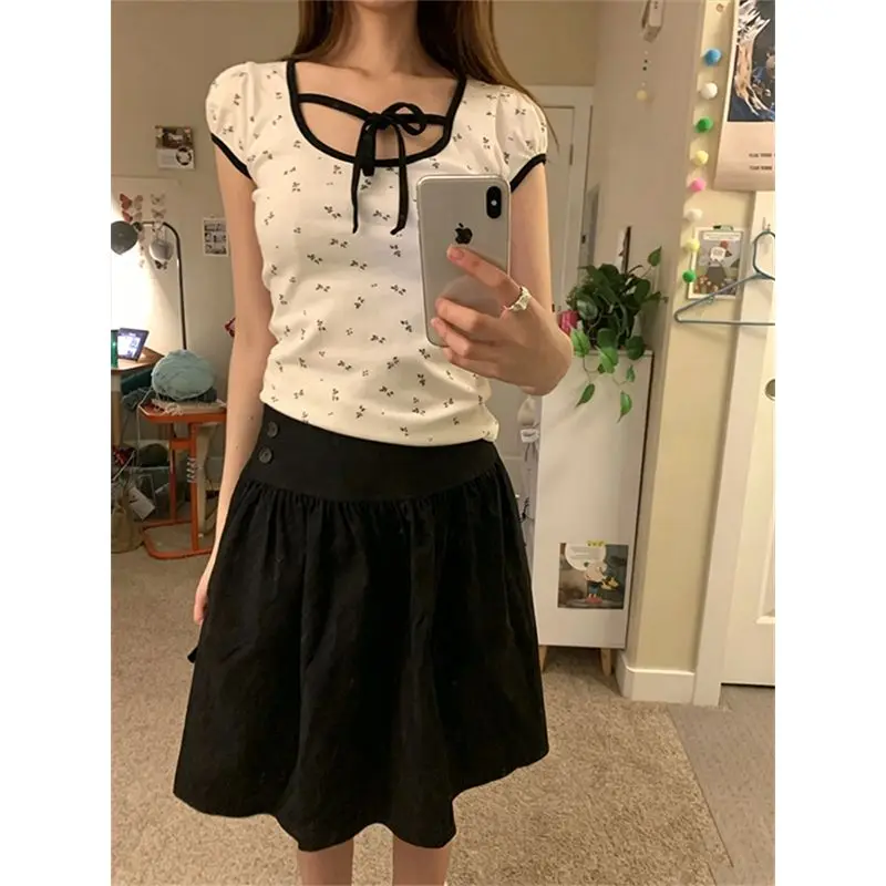 Versatile High Waist Pleated Flower Bud Half Skirt A-Line Midi Skirt Women's Business Casual City Commute Party Skirt