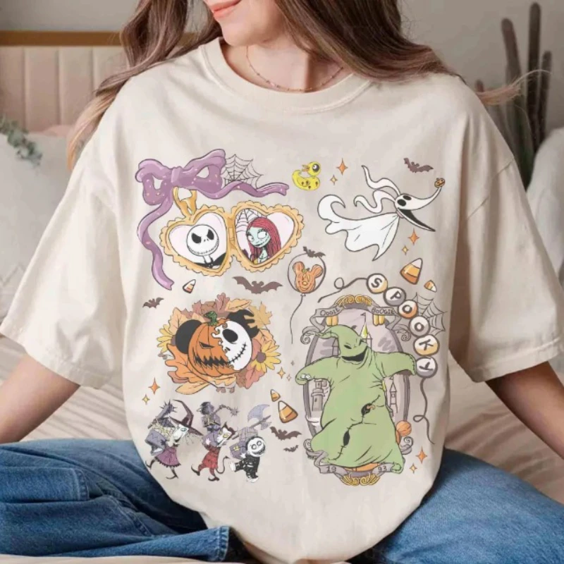 

Disney Coquette Nightmare Before Christmas T-shirt Jack Skellington Sally Halloween Tee Oogie Boogie Bash 2025 Autumn Men Women
