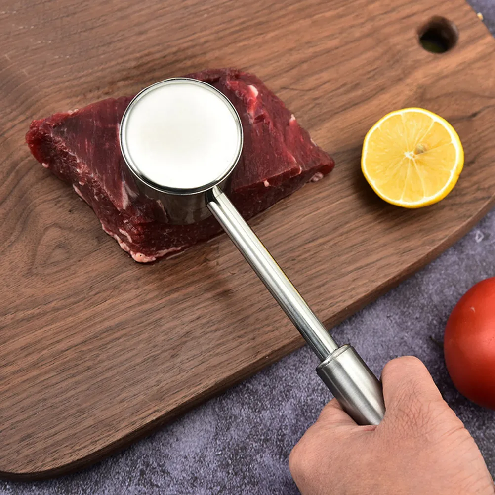 Stainless Steel Meat Tenderizer Hammer Kitchen Tool Non-Skid Handle Softens Steak Beef Veal Faster Juicy Meat Pounder Cooking