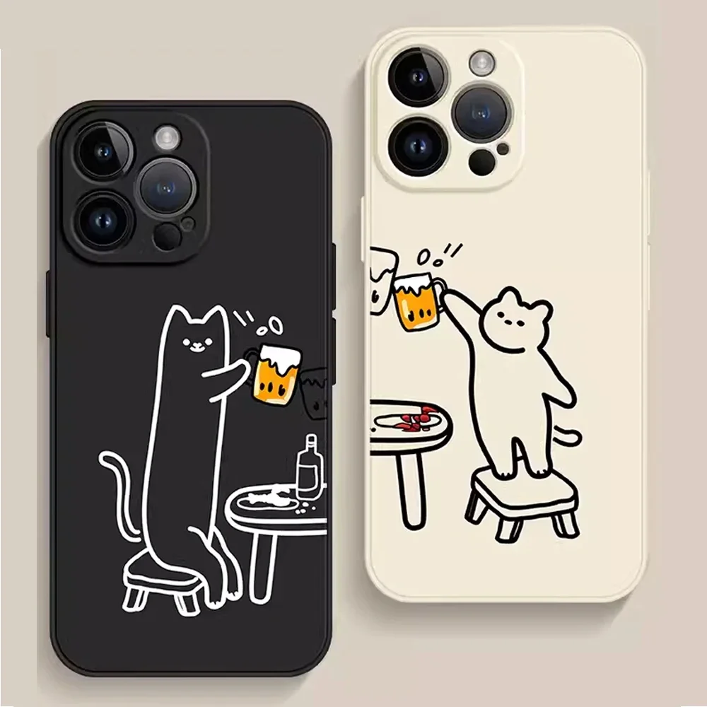 Funny Animal Cat Paired Couple Phone Case for iPhone 16 15 14 13 12 11 Pro Max Mini X XS 7 8 Plus Cartoon Protector Covers Shell