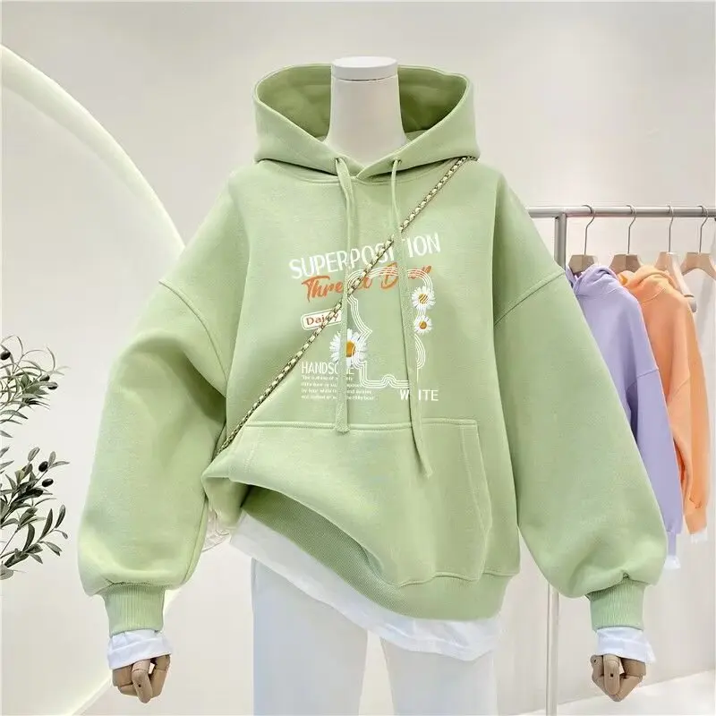 2024 Autumn winter Girls clothes Hooded bear Sweatshirt Daisy loose t-shirt Dresses teenager Kid Princess 5 7 8 9 10 11 12 year