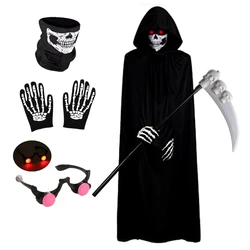 Children's Ghost Halloween Cosplay Costume with Red Skull Cape and Scythe Creepy Vampire Mask Easter Cape