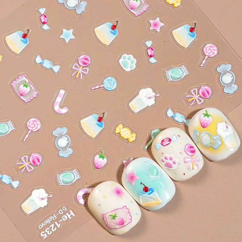 

Sweet Strawberry 3D Cake Nail Stickers Kawaii Dessert Nail Art Decals for Girls DIY Manicure Sticker