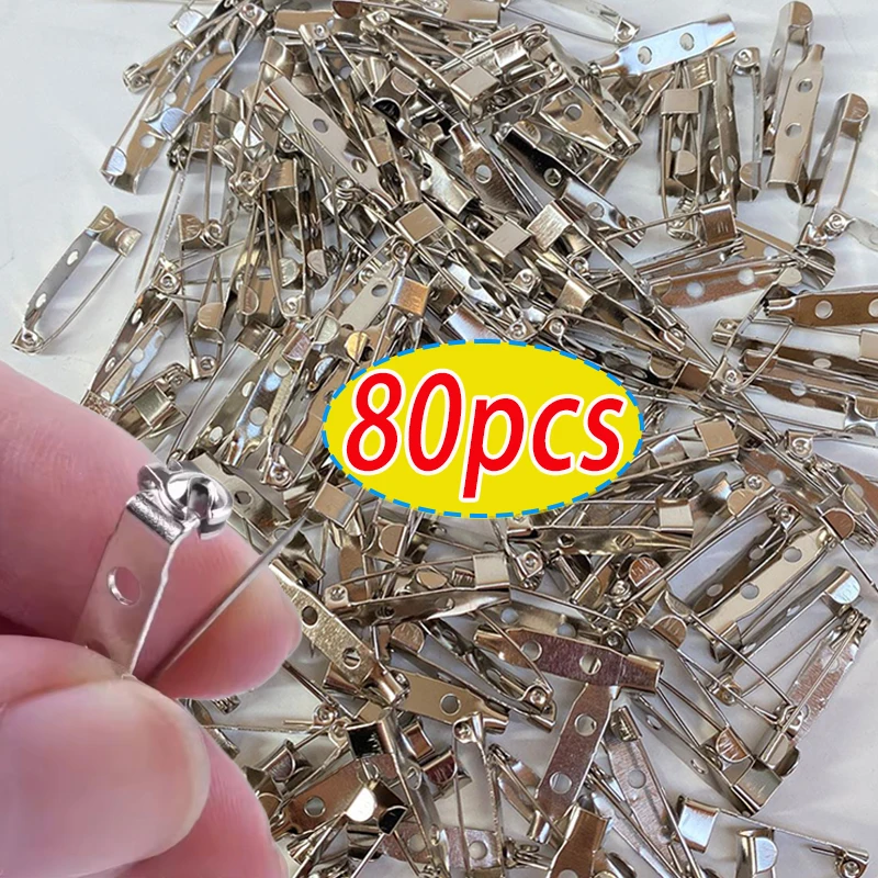 40/80PCS Metal Brooch Pins Base Brooch 15/20/25/30/35/38/40mm Lock Back Safety Holder Findings for Jewelry Making Brooch DIY