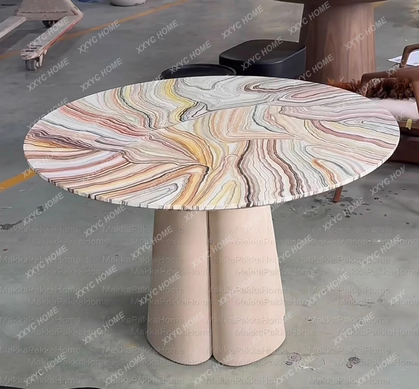 طاولة طعام من الخشب الصلب مطلية بشكل شخصي إبداعي، طاولة مستديرة فنية راقية