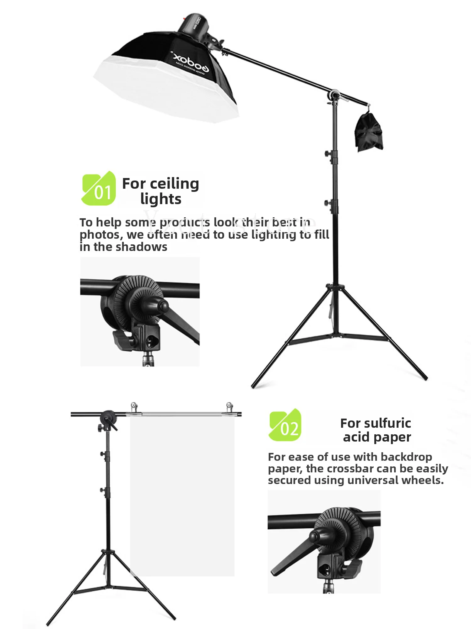 Photography Multifunctional Universal Clip Single Wheel, Double Wheel Universal Wheel Cantilever Turntable Light Stand Bracket
