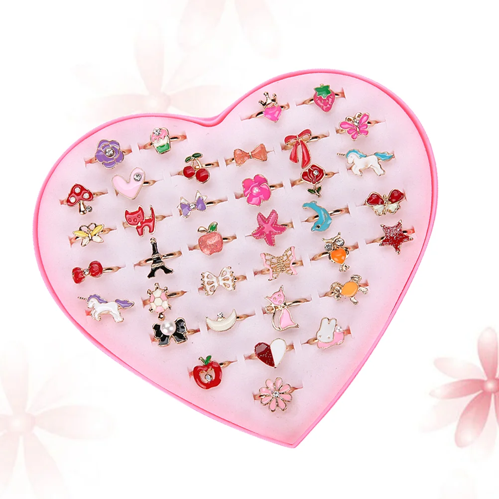 

36pcs Alloy Cartoon Rings Lovely Jewelry Toys Gift Party Favors for Children Girls Mixed Patterns and Colors