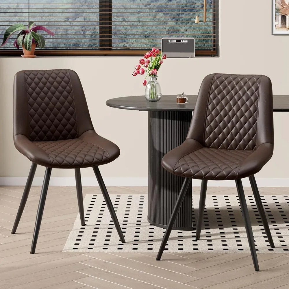 

Modern Dining Chairs Set of 2, Top PU Leather Upholstered Dining Room Chairs with Metal Legs, Ergonomic Kitchen Chairs