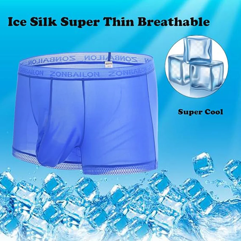 Zonbailon Men's Ice Silk Cool Boxers Briefs Trunks Sexy See-Through Underwear