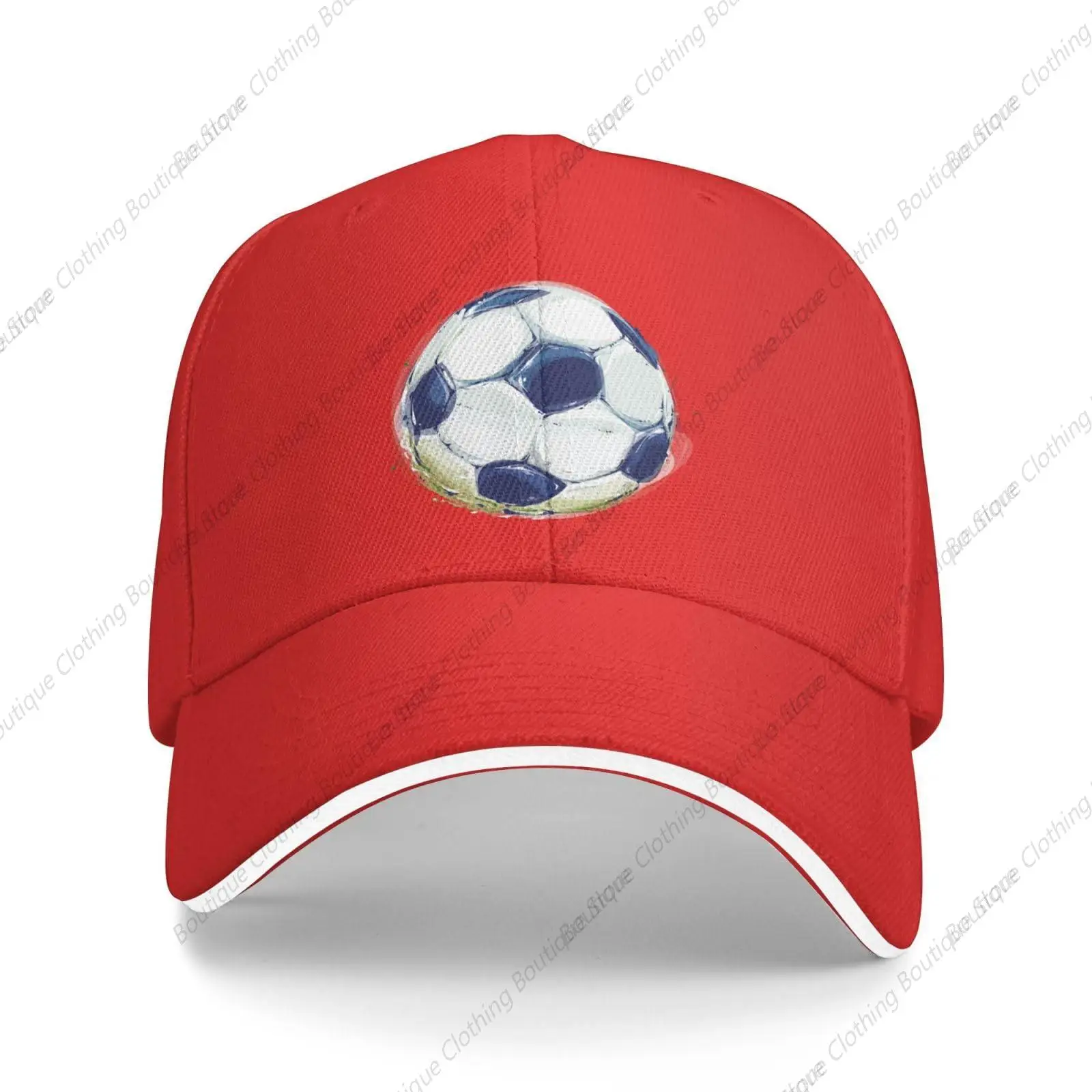 Watercolor Soccer Trucker Baseball Cap for Men Women Hat Sandwich Brim Dad Hats Red