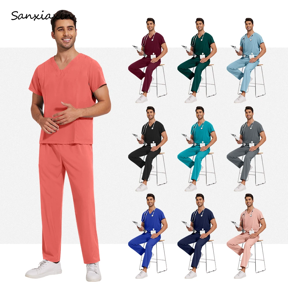 Wholesale Breathable Scrub Sets Men Articles Hospital Surgical Suits Operating Room Uniforms Fashionable Pet Grooming Nurse Suit