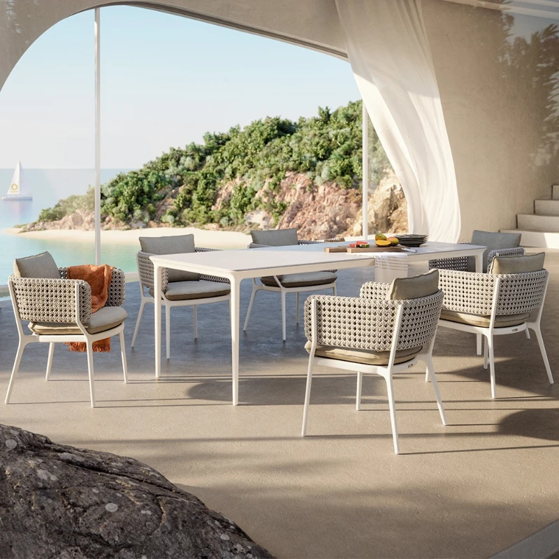 

Outdoor leisure tables and chairs, open-air waterproof and sunscreen, courtyard garden rattan dining chair combination