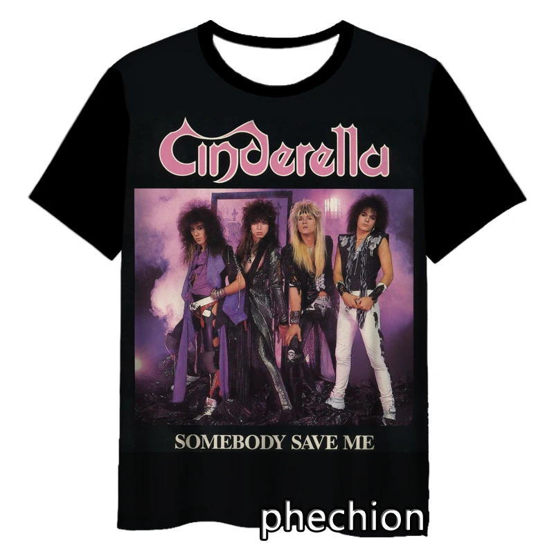 phechion New Fashion Men/Women Cinderella Rock 3D Print Short Sleeve T-Shirt Casual Hip Hop Summer T Shirt Tops S237