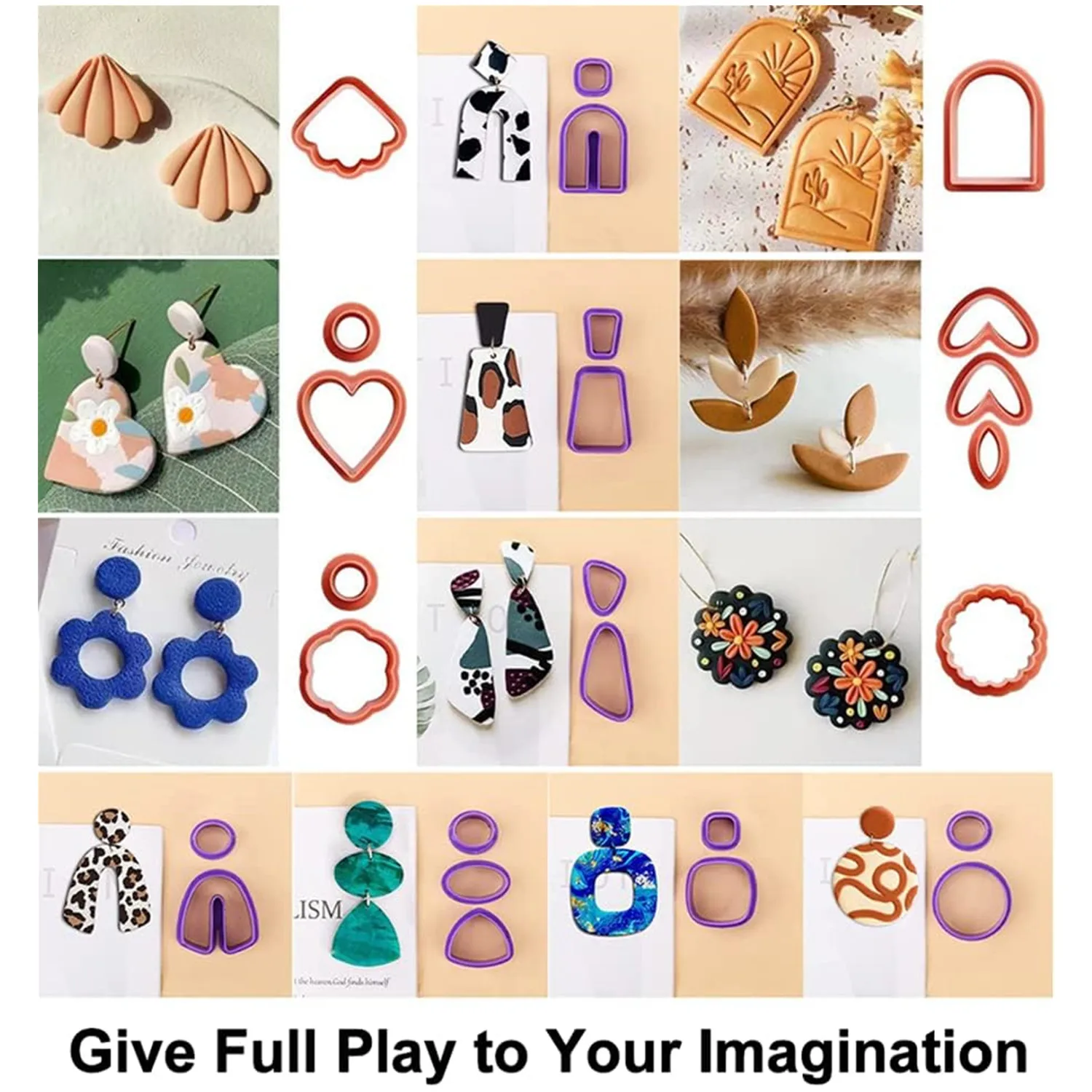 Polymer Clay Cutters for Earring Making Tools Set Different Shape Plastic Molds Handmade Pottery Ceramic Craft  Jewelry Diy Supp