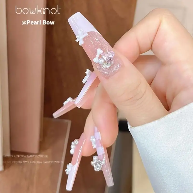 6 Siatek Kolorowe Perły Kokardki Ozdoby do Paznokci Żywiczne Charmsy do Paznokci Efekt Glamour Stereoskopowe DIY Akcesoria do Manicure Salonowego