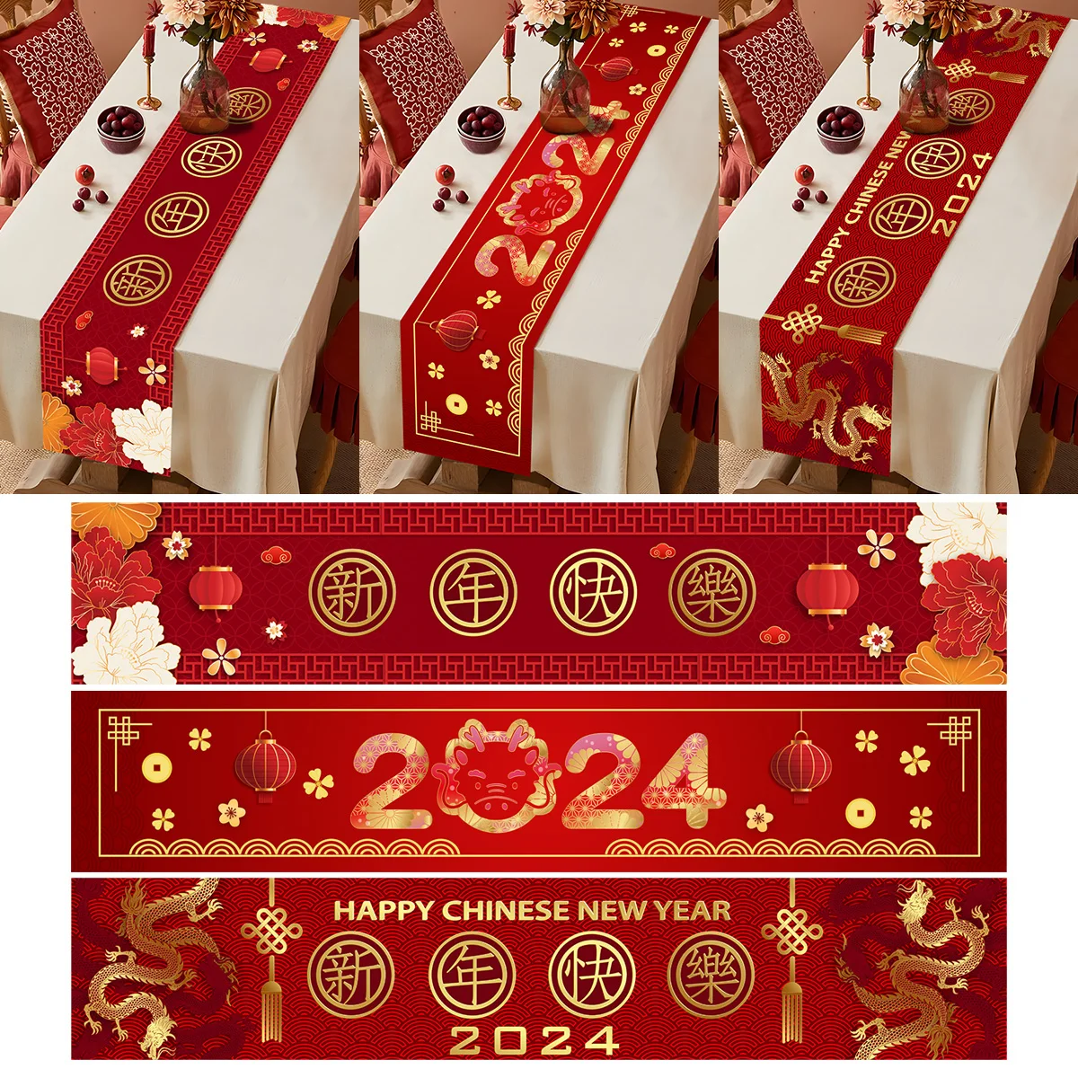 Chinese New Year Style Table Runner Cloth Decoration For Home 2024 Tablecloth Spring Festival Home Table Ornament Party Supllies