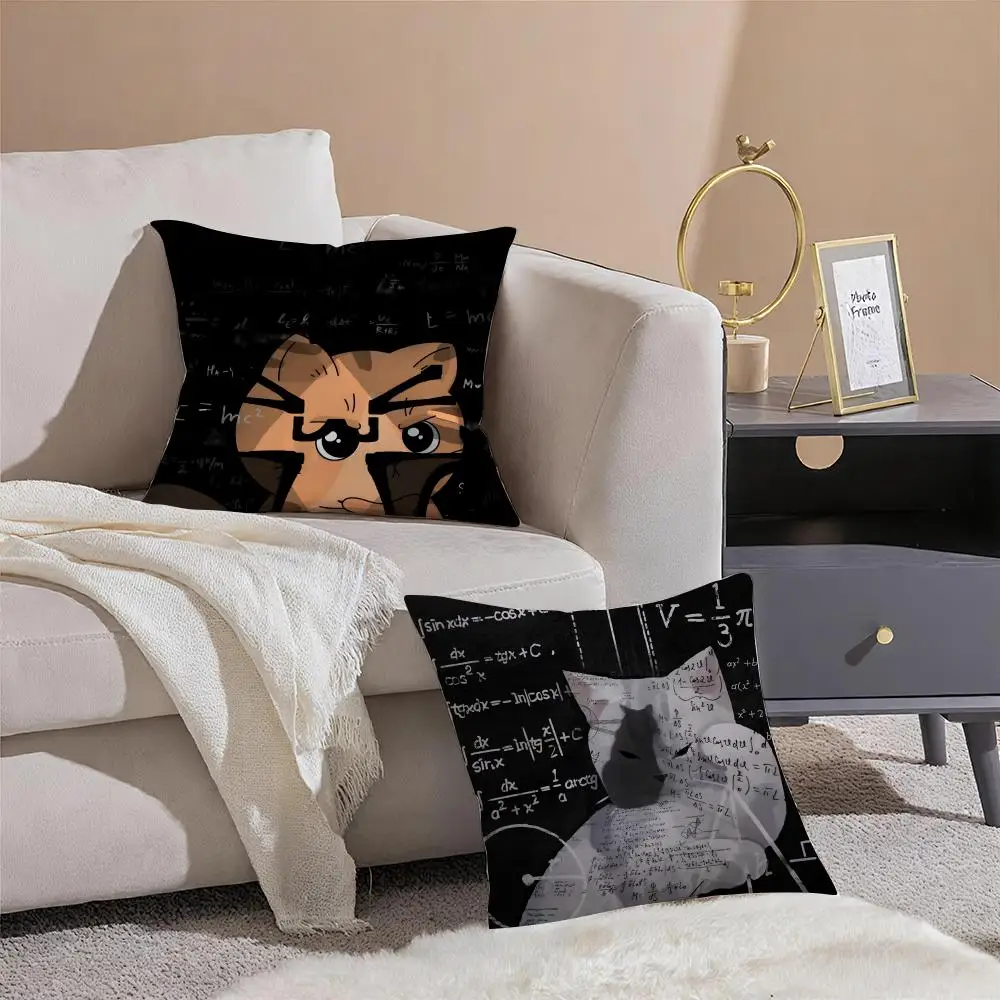 Funny cat thinking network pattern Pillow Case Double-Sided Plush Sofa Cushion Covers Organic Breathable Invisible Zipper