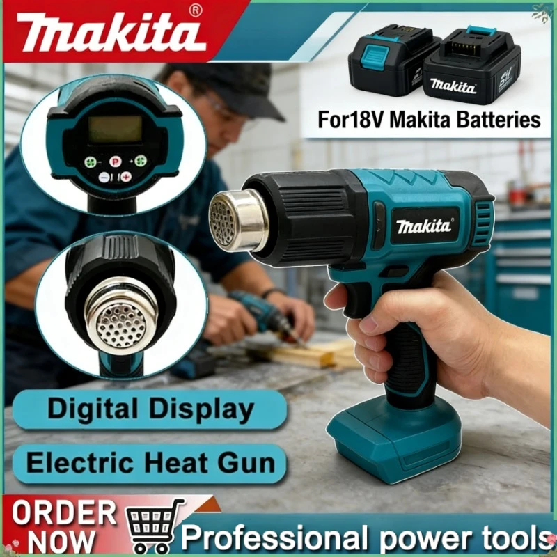 

Макита 550 ° Беспроводной термофен с контролем температуры, портативный пистолет для горячего воздуха с LED-дисплеем, инструмент для пайки и нагрева