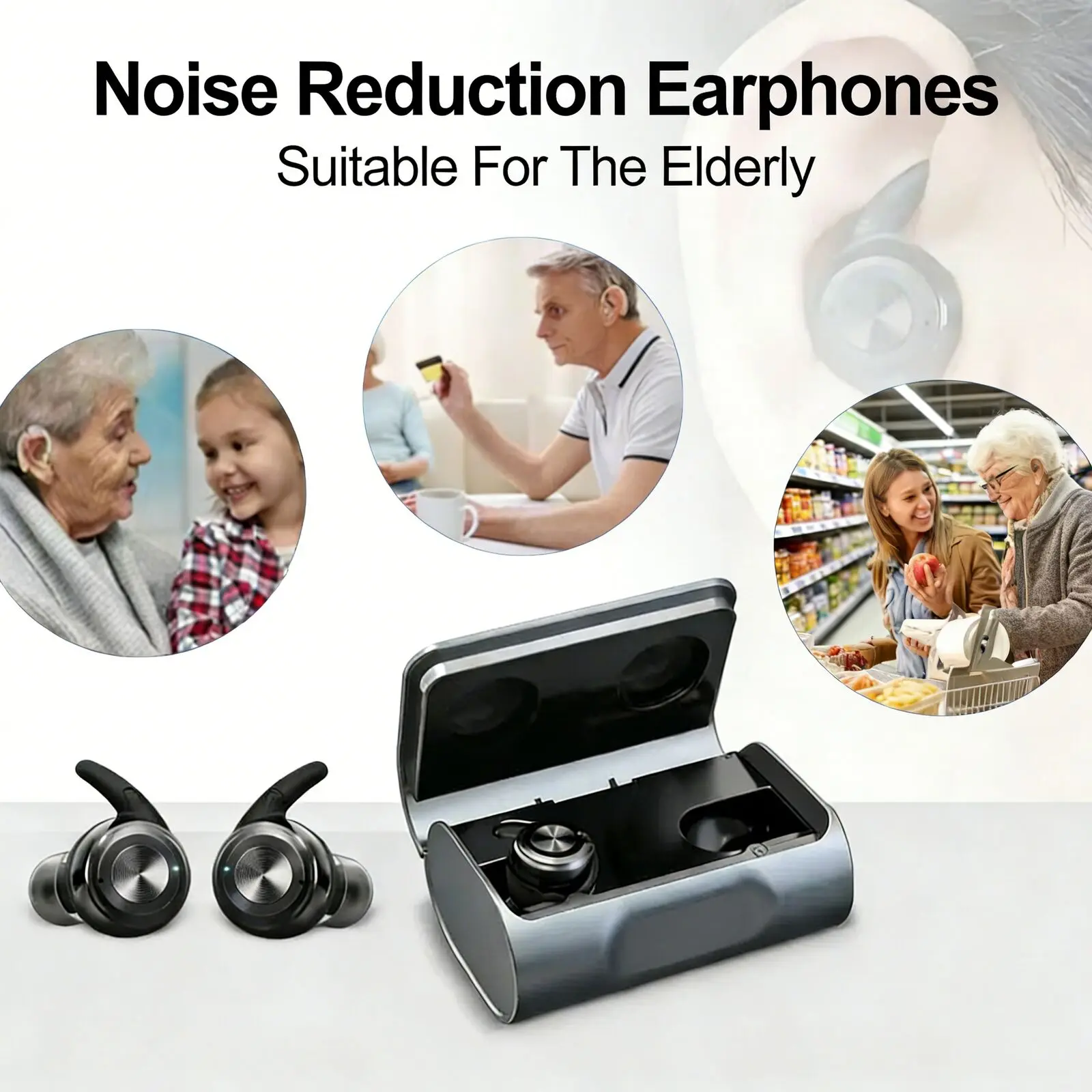 Old People Noise Reduction Earphones Magnetic Charing Volume control Audio enhancement Personal Sound Amplification Device