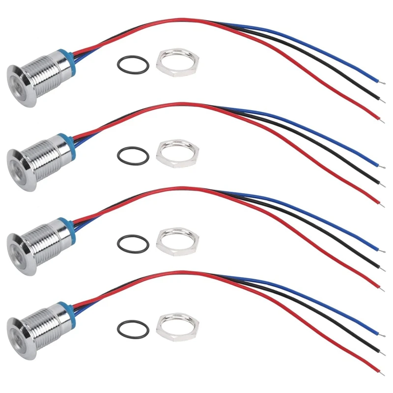 AB46-Pre-Wired LED Indicator 12Mm 12V‑24V Dual Colors Common Anode LED Light (Red Blue), Buttons And Indicators