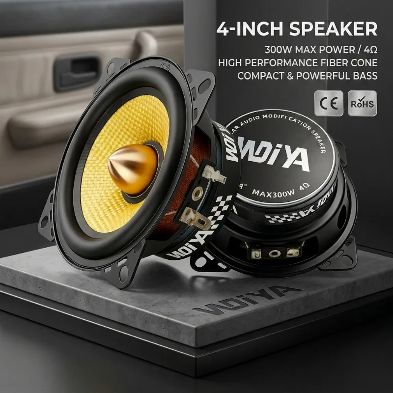 2 Pcs 4 Inch Midrange Bass Speaker Bullet Head Fiberglass Cone Peaker 300W Subwoofer 4 Ohm HIFI Full Frequency Car Speakers