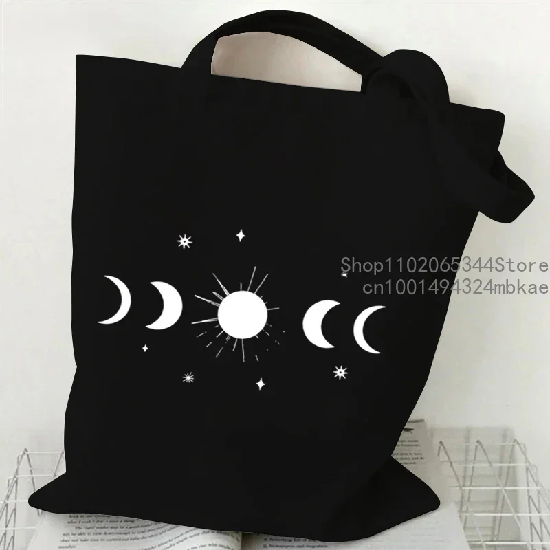 Floral Moon Women Shopping Tote Bags Canvas Large Capacity Student Casual Plant Style Shoulder Bag Wild Flower Women Handbags