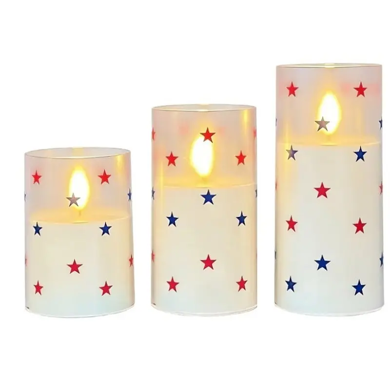 Electronic Candle Light Set Of 3, 1 Set/3 Pcs July 4Th Decorative Flameless Candles With Remote Control