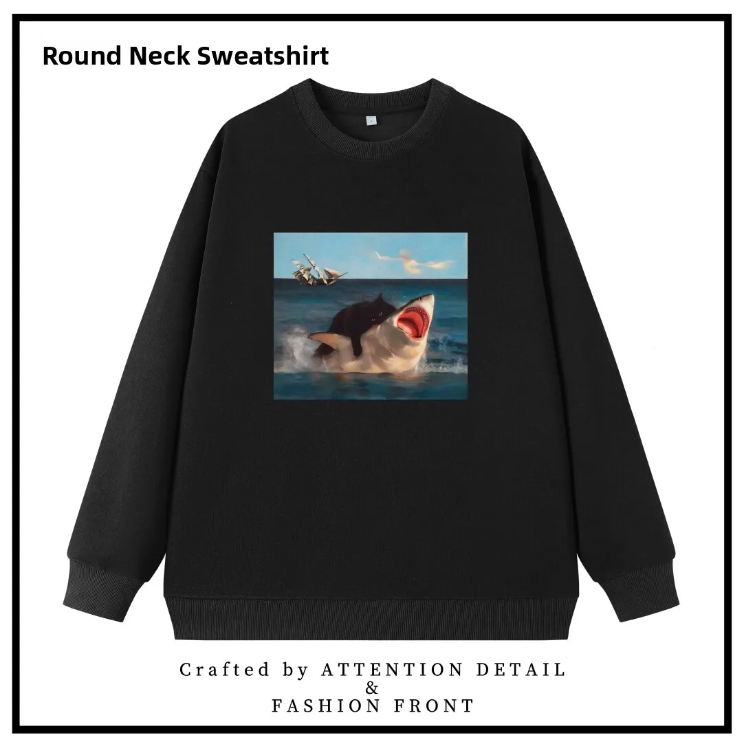 Comfortable Cotton round Neck Sweatshirt Unisex Casual Commute Wear Moisture Wicking Long Sleeve Men's Loose Fit Hoodie