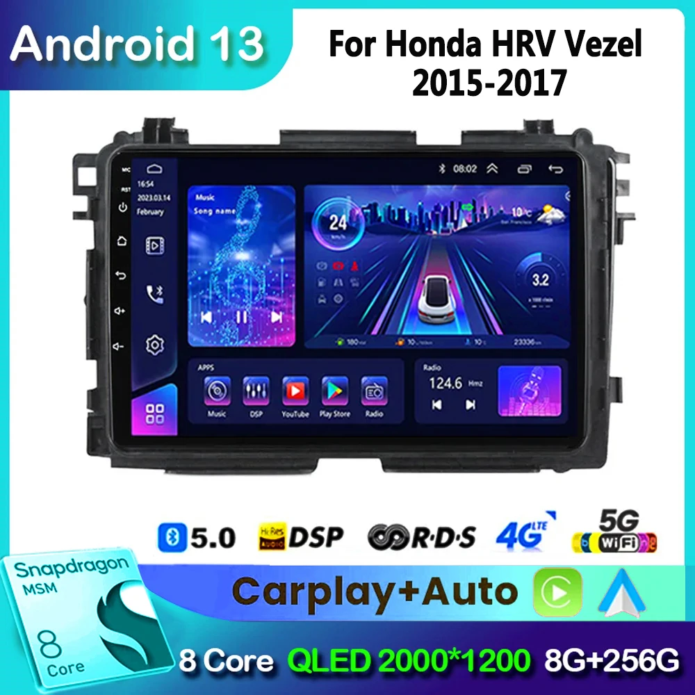 

Android 13 for Honda Vezel HR - V HRV HR V XRV 2015 - 2017 Car Radio Multimedia Video Player Navigation Carplay GPS No 2din DVD