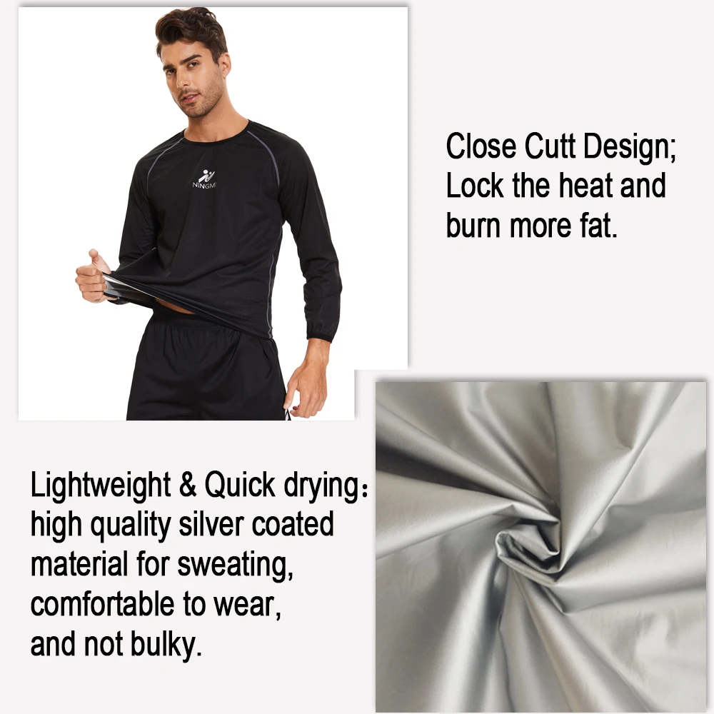 SEXYWG Sauna Sweat Shirt for Men Weight Loss Top Fat Burning Fitness Slimming Sportwear Workout Exercise Body Shaper