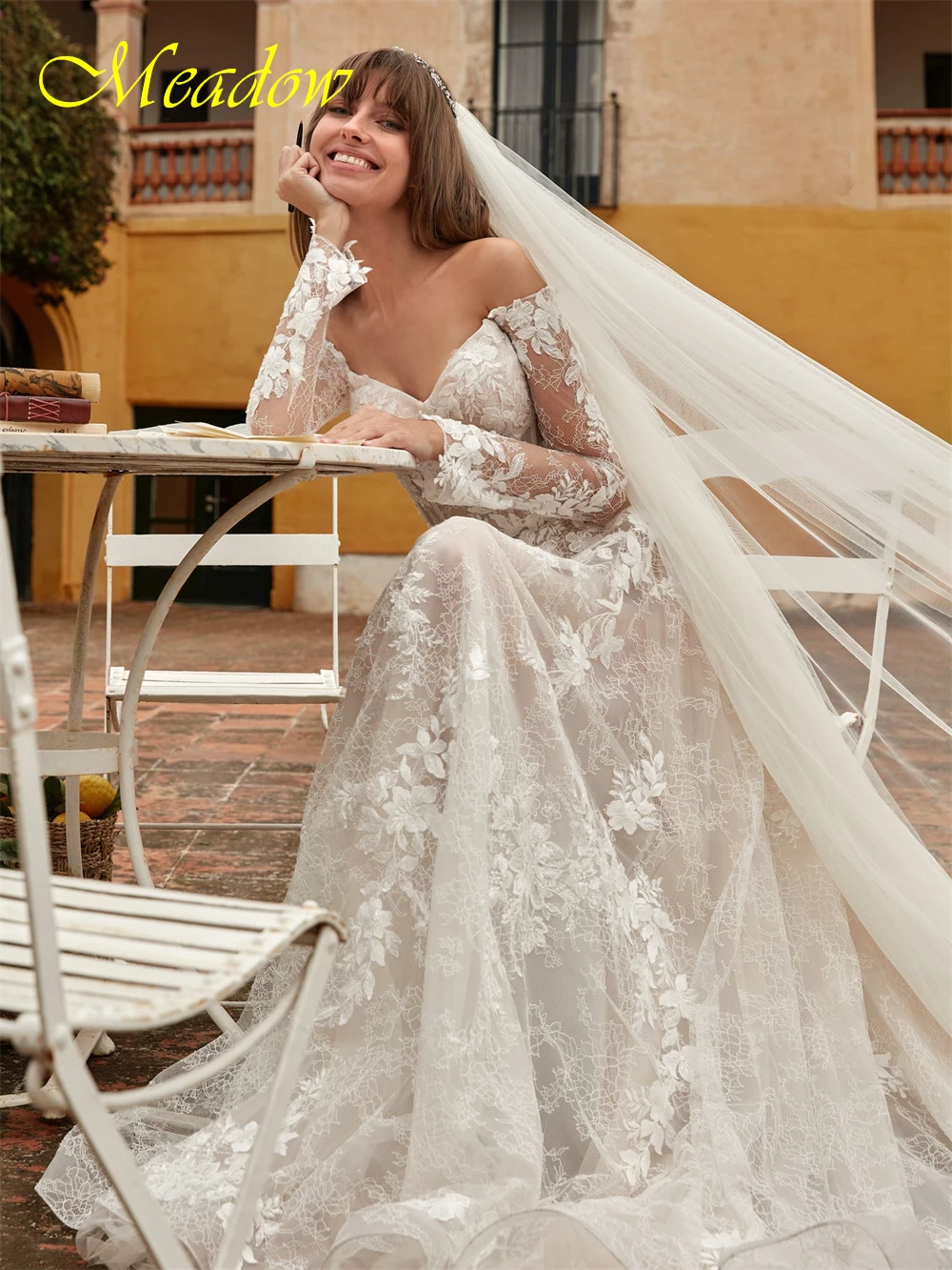 Personalizado sexy branco organza vestido de casamento formal querida mangas compridas vestido de noiva sonhador a linha capela trem robe de mariée