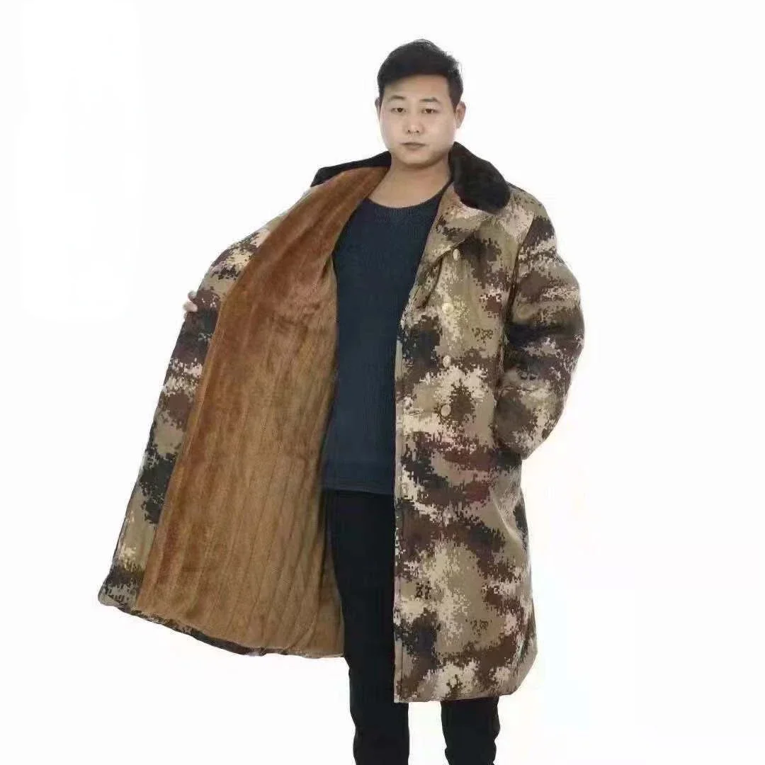 Long Coat Mens Desert Camouflage Jacket Cold Resistant/windproof Plush Thick Cotton Jacket