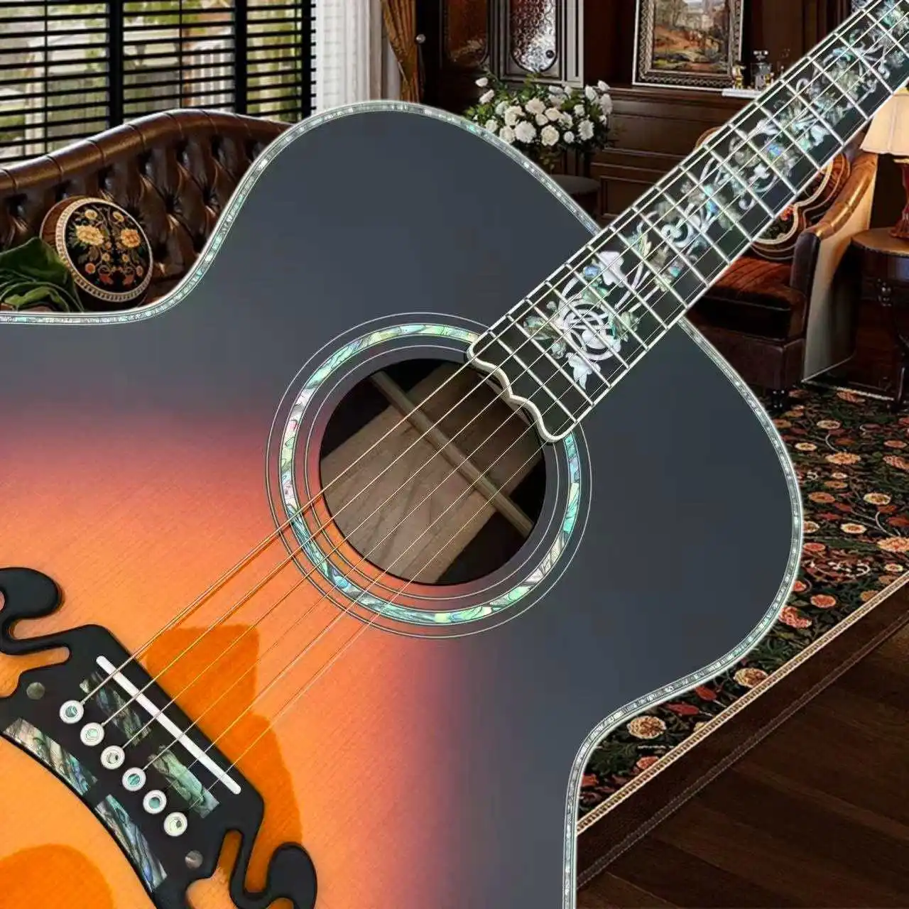 Vintage Sunburst e Art Museum Body Acoustic Guitar Featuring Abalone Shell Binding Ebony Fingerboard Spruce Soloists