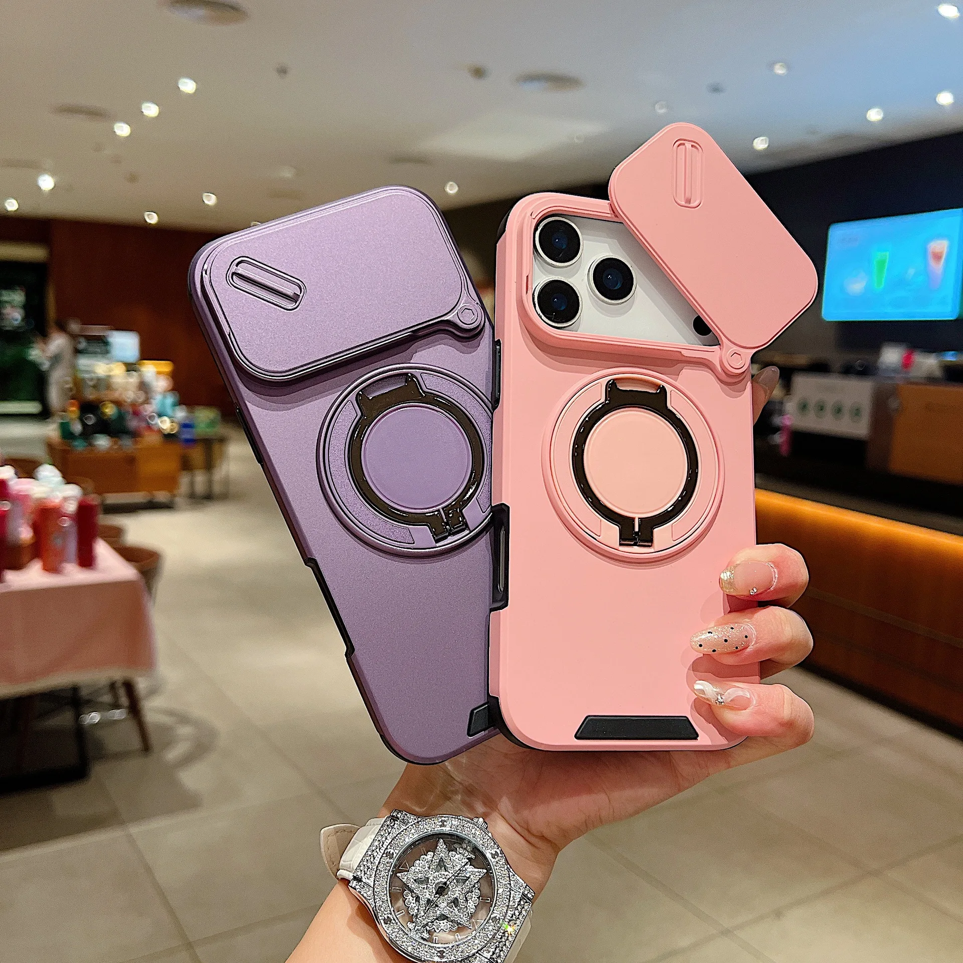 Luxury Heavy-Duty Rugged Armor Magnetic Bracket Phone Case,For iPhone 17 Pro Max Iphone Air 17E Slide Camera Protection PC Cover