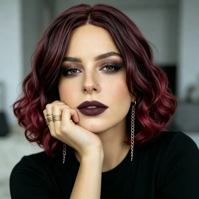 Fashionable Burgundy Gradient Short Curly Hair Wig For Women Personalized Fashionable Outdoor Head-Wearing Synthetic Wig