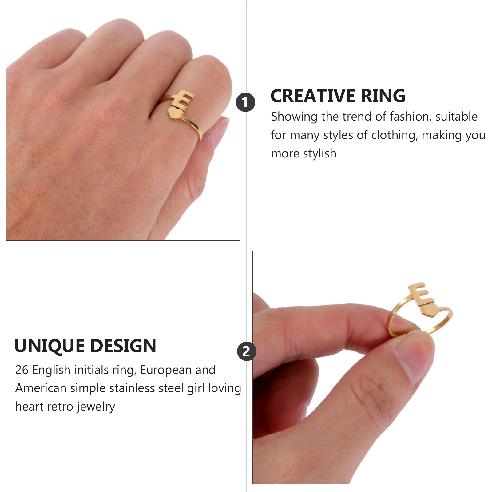 Anillo con iniciales simples, decoración exquisita, elegante para mujer, anillos delicados Vintage creativos para dedo