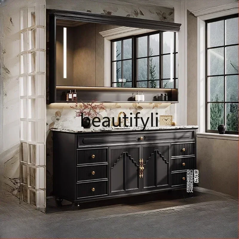 

ls 42New oak French retro bathroom cabinet combination bathroom solid wood washstand floor cabinet
