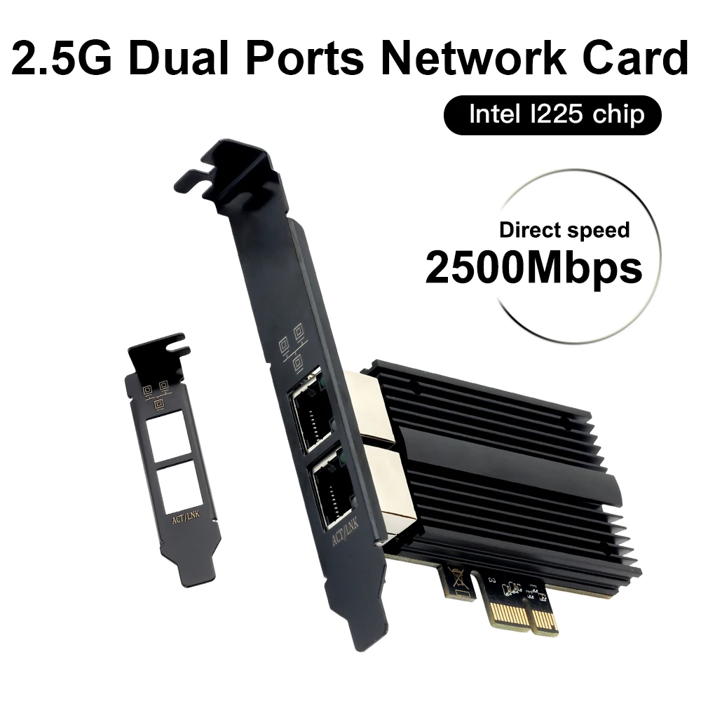 2500Mbps PCIe Network Card Dual Port Pcie To RJ45 Intel I225 Gigabit Ethernet 100/1000M/2500M RJ45 LAN PCIe Adapter For PC