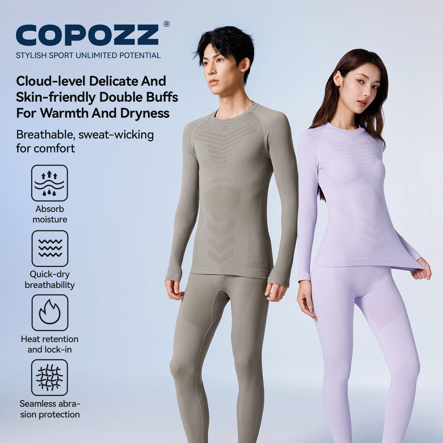 COPOZZ femmes hommes sans couture Ski sous-vêtement thermique ensemble haute élastique col rond séchage rapide évacuant l'humidité Sport couche de base longs Johns
