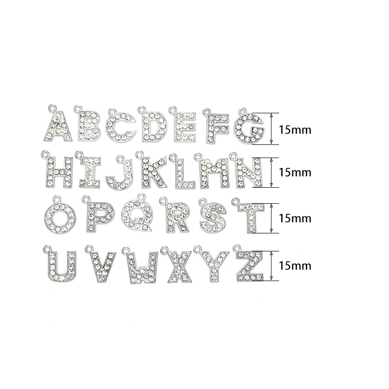 10PC/lot 15mm A - Z rhinestones Pendant Letter Hang charms English Alphabet Fit For DIY Necklace Keychains Making