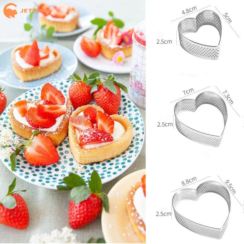 5-12CM Stainless Steel Heart Shaped Perforated Tart Rings With Hole Tart Bottom Tower Fruit Pie Quiches Cake Ring Mousse Mold