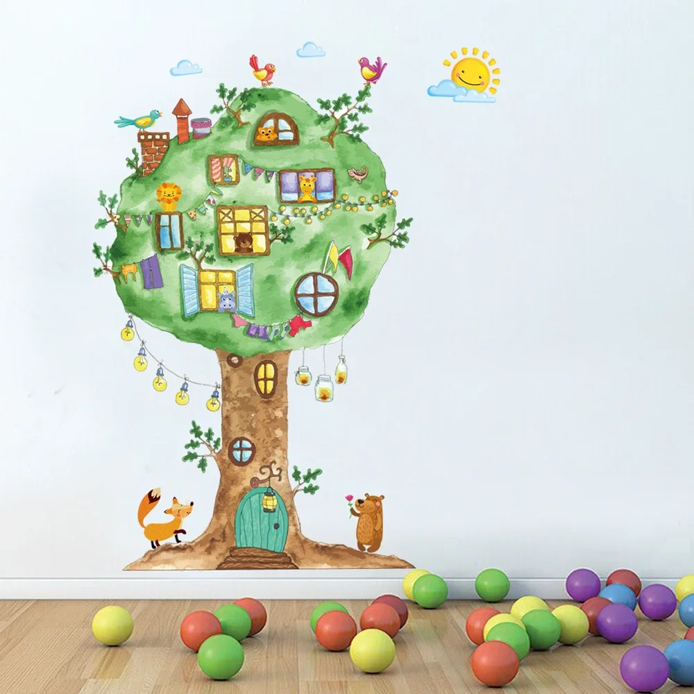 Cartoon Tree Animals Wall Stickers Wall Stickers Home Decor for Children\'s Room Nursery Baby Kids Rooms Decoration Living Room