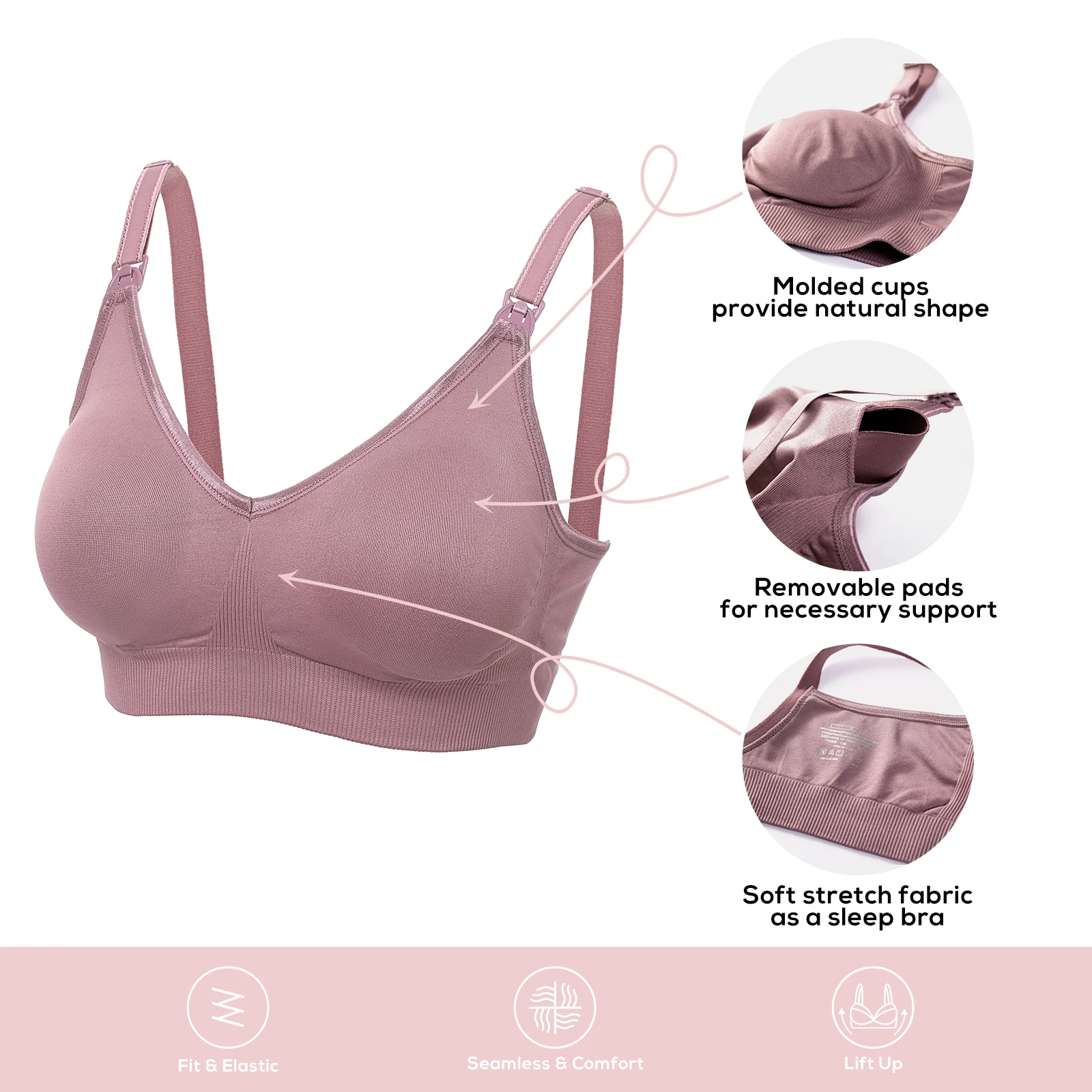 Momanda Wirefree Nursing Bra Breastfeeding Maternity Seamless Comfort Support Bra Molded Removable Cups Soft Lactation Pregency