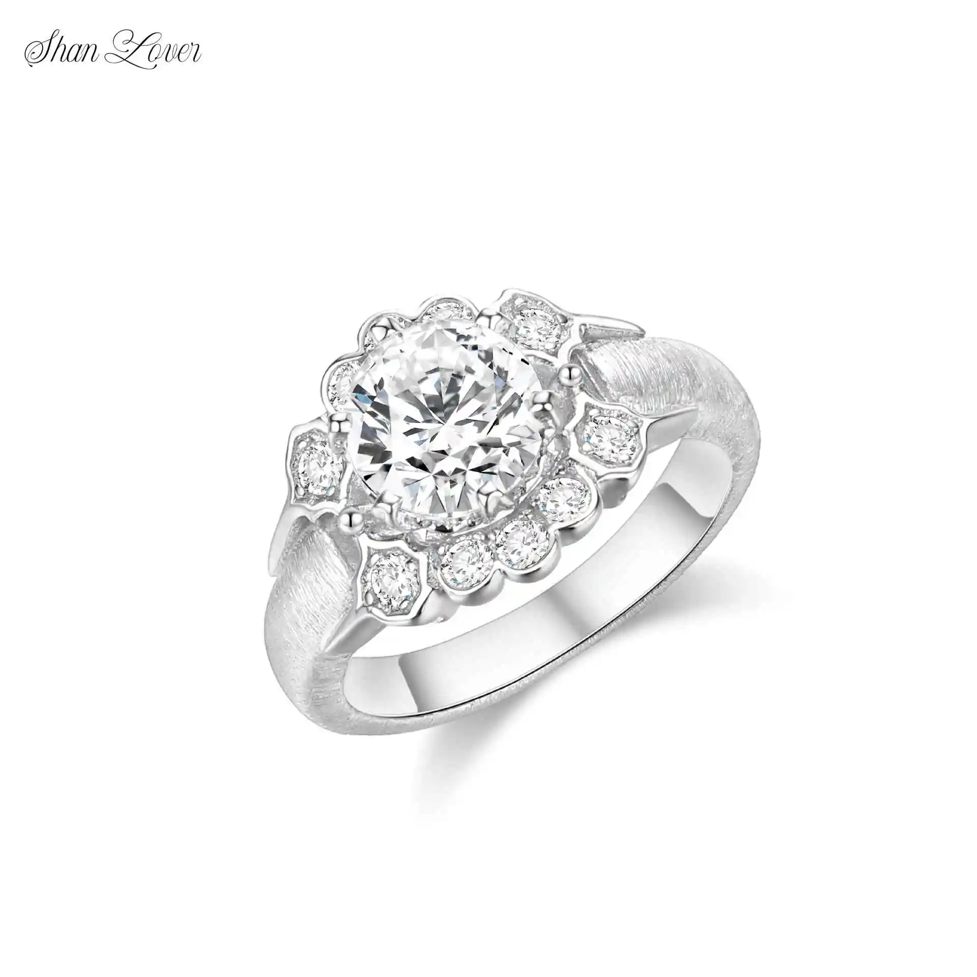 

ShanLover Brand Luxury Designer S925 925 Sterling Silver Platinum Plated White Gold Plating Round Diamond Wedding Ring Jewelry