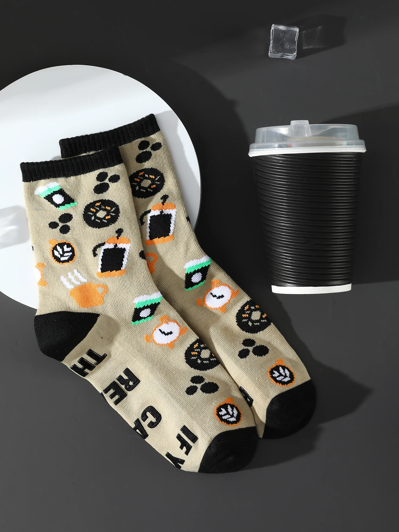 A pair of unique coffee personalized patterns for men and women, gift socks for friends on Halloween, seasonal styles