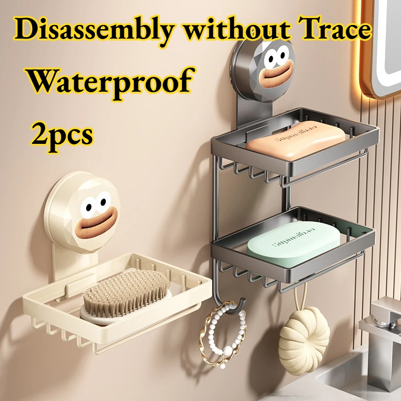 

Soap Box Cute Suction Cup Wall Mounted No Punching Toilet Shelf Double Drain Easy Installation Strong Load-bearing Capacity Ins