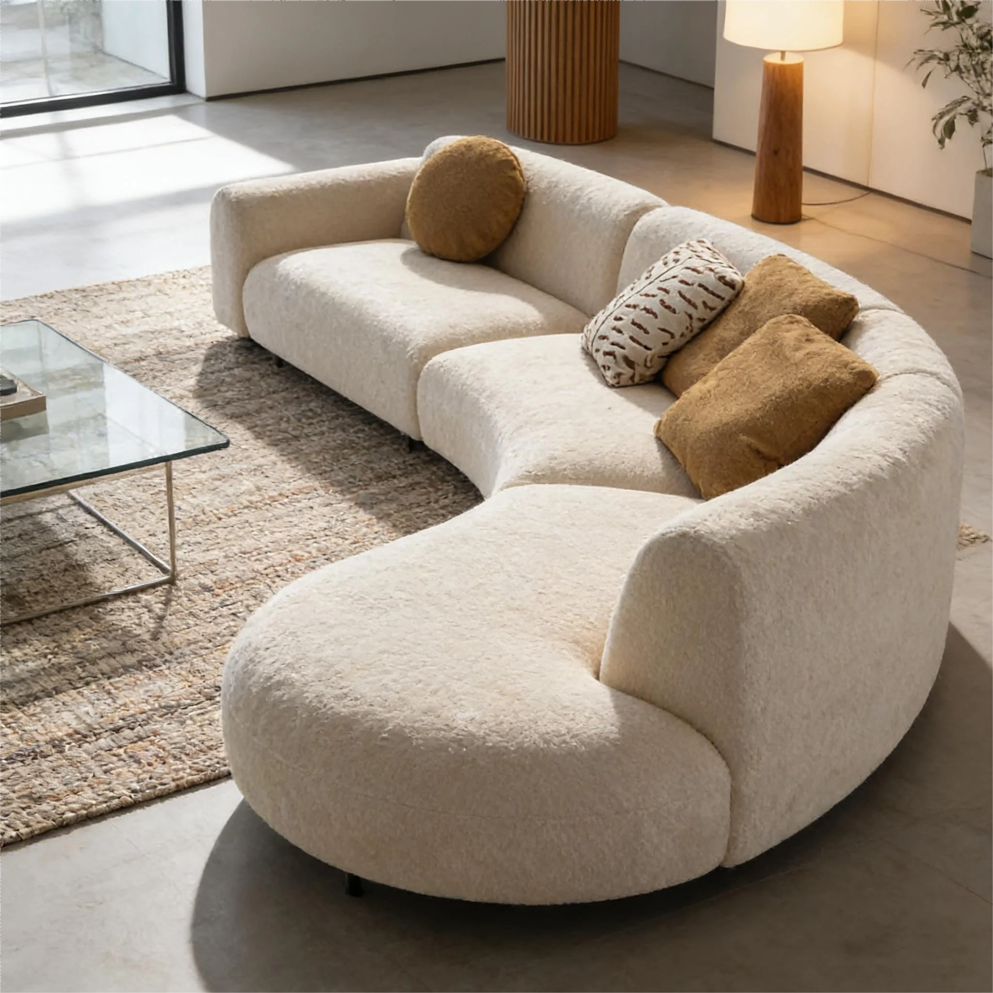 Curved Modular white Fabric Decoration Style Living Room Sofas Curved Modular Design Adapts to Various Spaces Fabric Sofa
